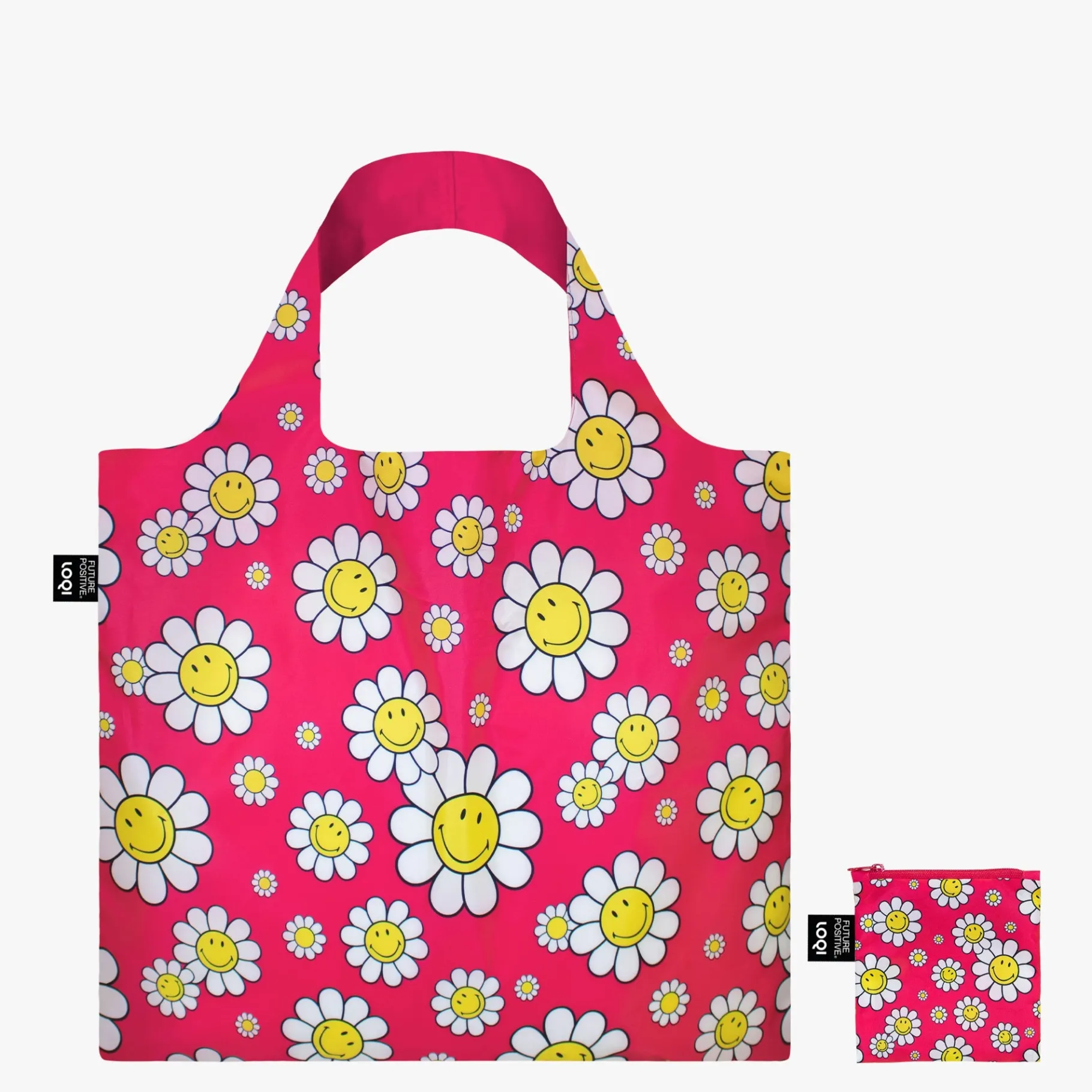 LOQI SMILEY Flowers Himbeere Mittlere Recyclingtasche Discount