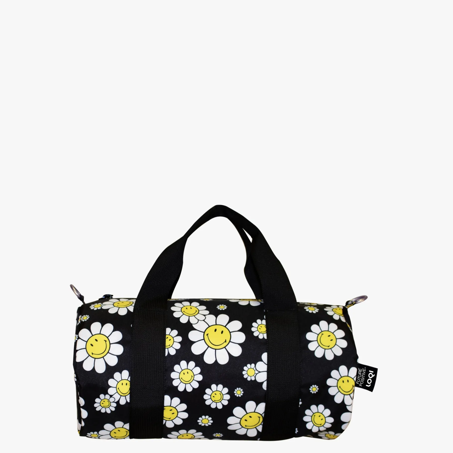 LOQI SMILEY Flowers Schwarzer recycelter mittelgroßer Weekender Best