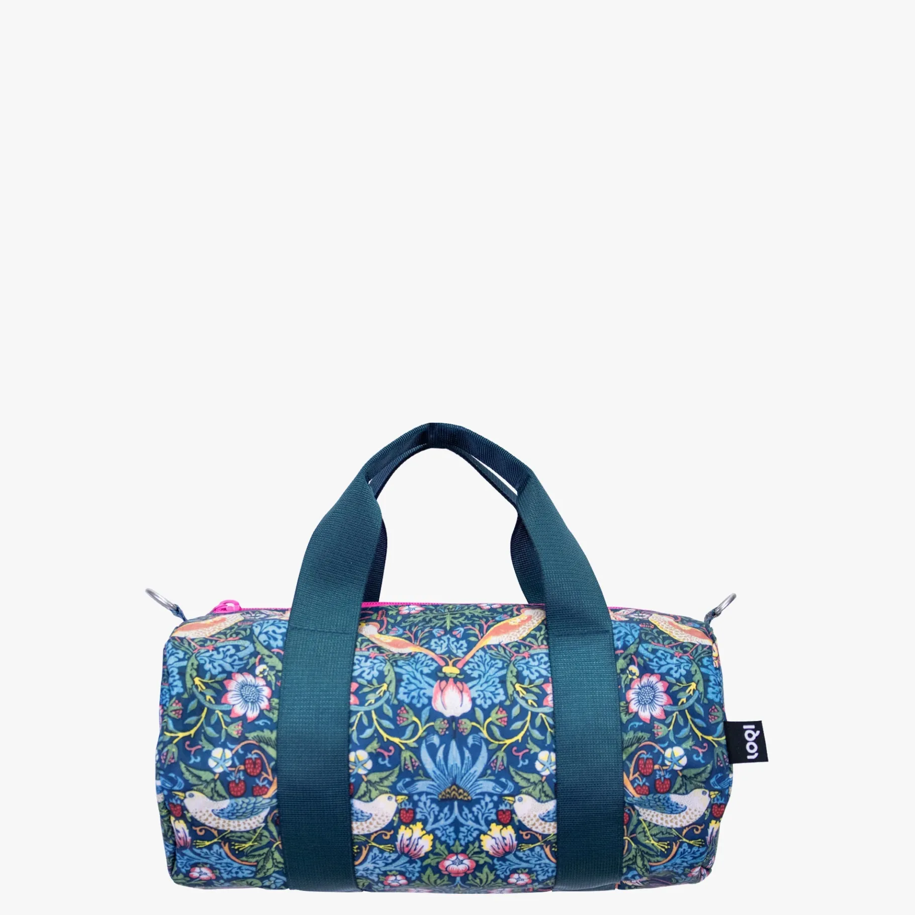 LOQI WILLIAM MORRIS – Strawberry Thief – mittelgroßer Weekender aus recyceltem Material in Neonfarben New